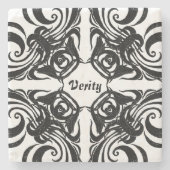 Dringend Roos zwart-wit patroon met tekst Stenen Onderzetter (Voorkant)