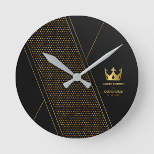 Dringend zwart gouden geometrisch patroon met luxe ronde klok