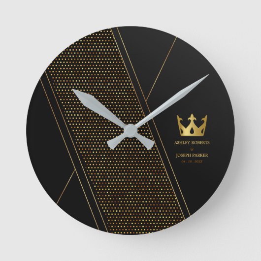 Dringend zwart gouden geometrisch patroon met luxe ronde klok (Voorkant)