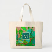 Dringende botanische monogram groene cactus grote tote bag (Voorkant)
