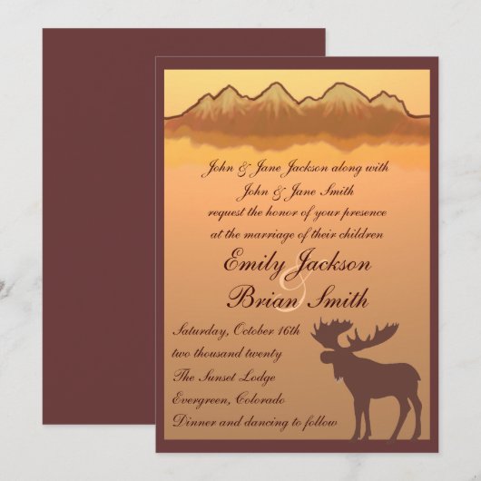 Dringende bruiloft voor het meer van de bergen kaart (Voorkant / Achterkant)