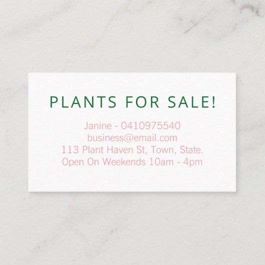 Dringende Planten binnenshuis Visitekaartje (Achterkant)