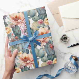 Dringende roos-cactus-bloemvalkleuren cadeaupapier