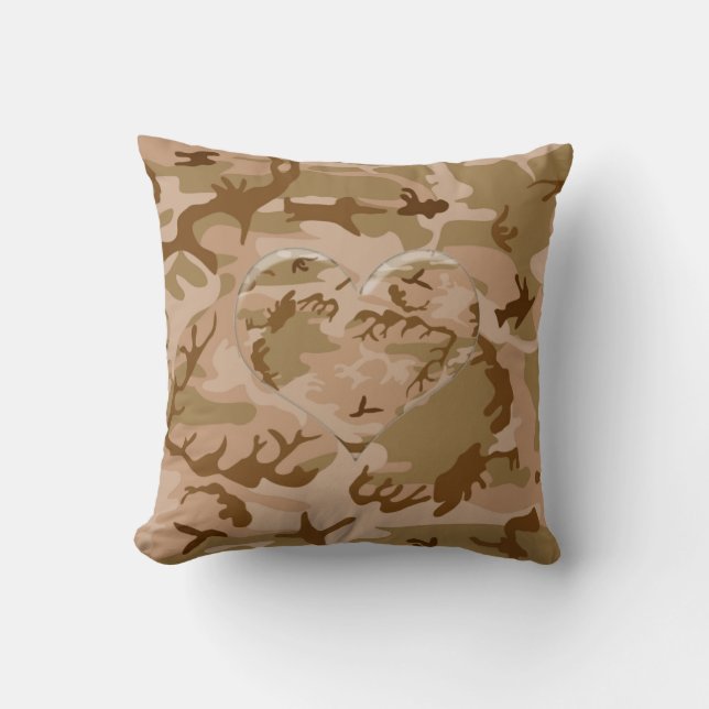 Dringende zand Camo Pillow met camouflaged Heart Kussen (Voorkant)