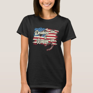 Dringkin 'Em Ringin 'Em USA VLag Hoefijzer Werpen T-shirt