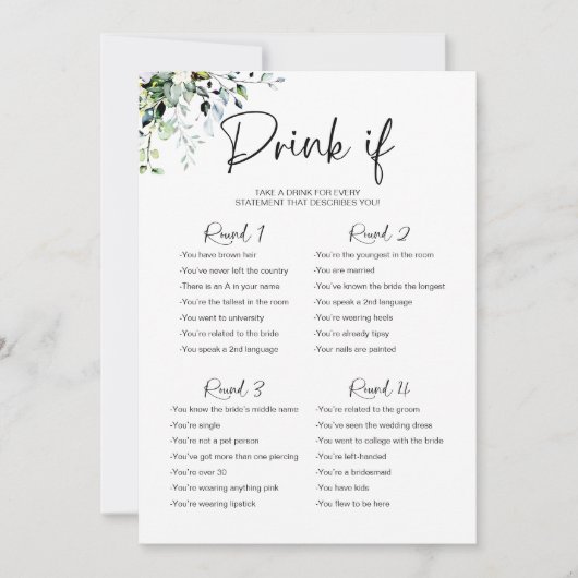 Drink Als Bachelorette Game Minimalist Kaart (Voorkant)