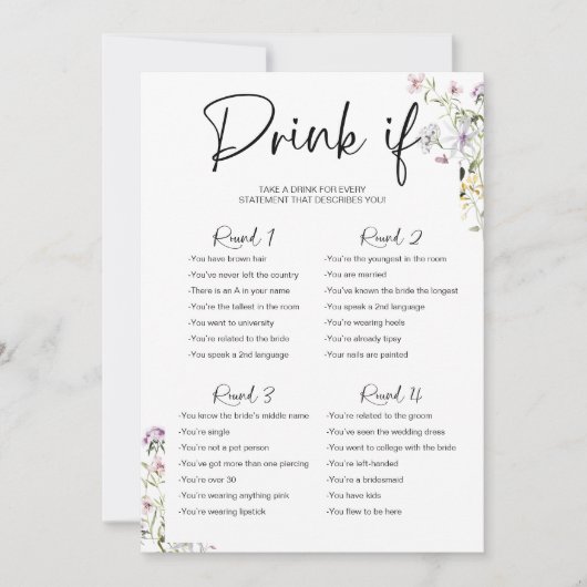 Drink Als Bachelorette Game Wildflower Kaart (Voorkant)