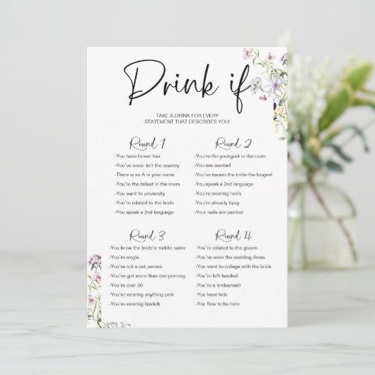 Drink Als Bachelorette Game Wildflower Kaart (Staand voorkant)