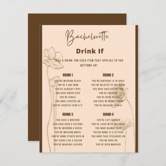 Drink Als Bachelorette Party Spel Informatiekaartje (Voorkant / Achterkant)