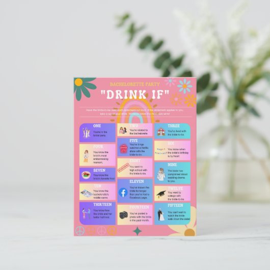 Drink Als Bachelorette Party Spel Informatiekaartje (Staand voorkant)