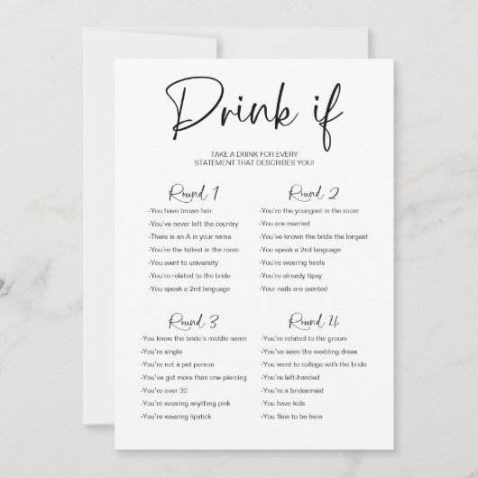 Drink Als Bruidsfeest Minimalist Kaart (Voorkant)