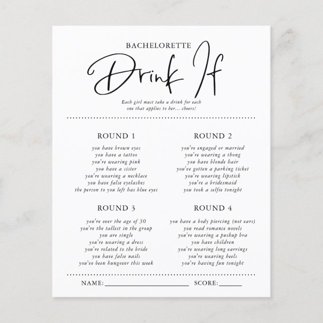 Drink Als | Bruidsfeest Spelkaart (Voorkant)