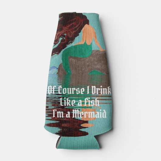 Drink als een vis zeemeermin fleskoeler flesjeskoeler (Voorkant)