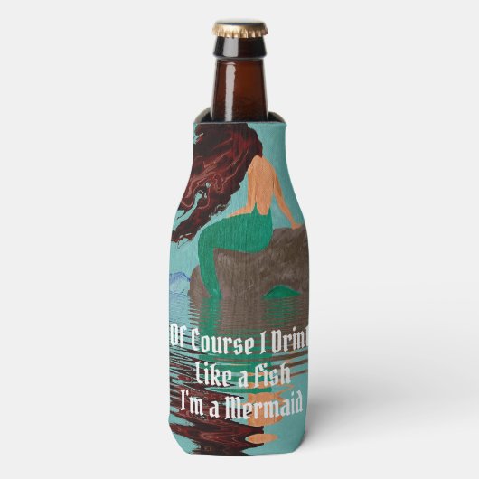 Drink als een vis zeemeermin fleskoeler flesjeskoeler (Fles Voorkant)