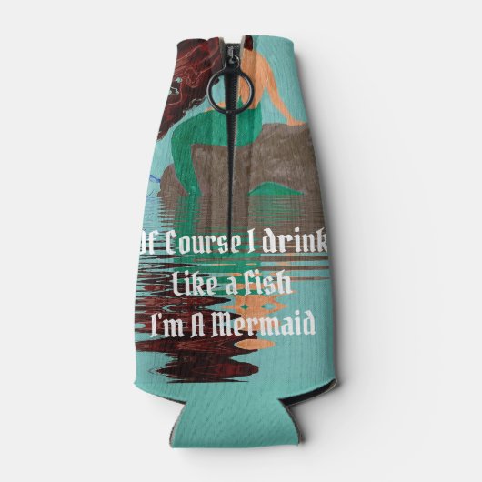 Drink als een vis zeemeermin fleskoeler flesjeskoeler (Achterkant)