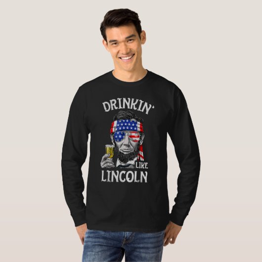 Drink als Lincoln 4 juli Mannen Abraham Meri T-shirt (Voorkant volledig)