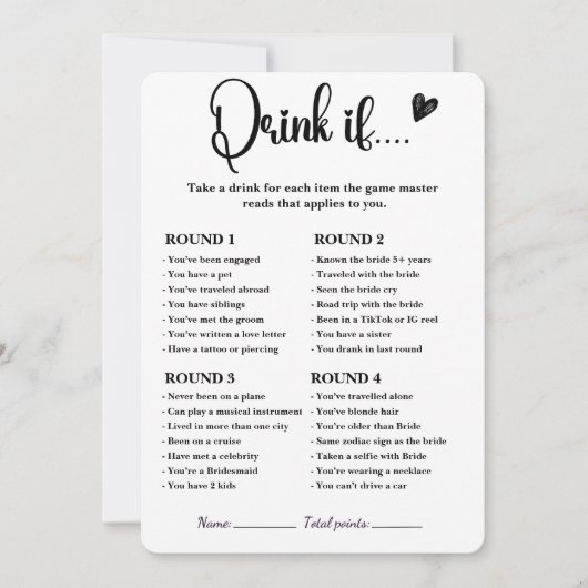 Drink als Vrijgezellenfeest spel Modern Elegant Kaart (Voorkant)