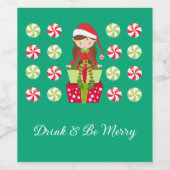 Drink and Be Merry Female Christmas Elf Custom Wijn Etiket (Enkel label)