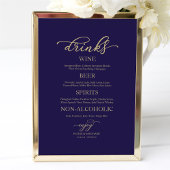 Drink Bar Gold Script Navy Blue Wedding Sign Poster