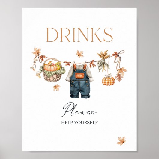 Drink Bar Pompoen Rustieke Herfst Baby shower Poster (Voorkant)