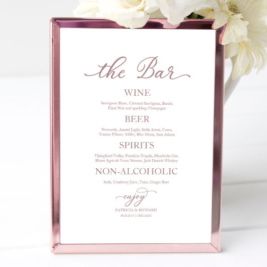 Drink Bar Roos Gold Calligraphy Wedding Sign Poster