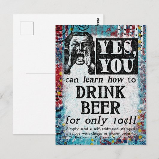Drink Beer Briefkaart - Funny Vintage Ad (Voorkant / Achterkant)