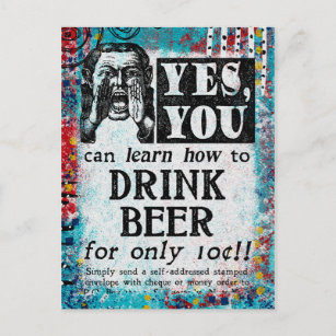 Drink Beer Briefkaart - Funny Vintage Ad
