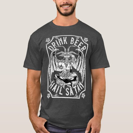 Drink Beer Hail Satan I Satanic Baphomet I T-shirt (Voorkant)