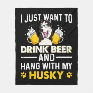 Drink Beer Hang Met Mijn Husky Tshirt Gift Dog Bee Fleece Deken