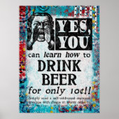 Drink Beer Poster - Funny Vintage Ad (Voorkant)