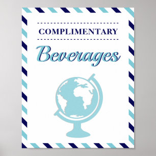 Drink Beverages Navy Blue Travel Airline Poster