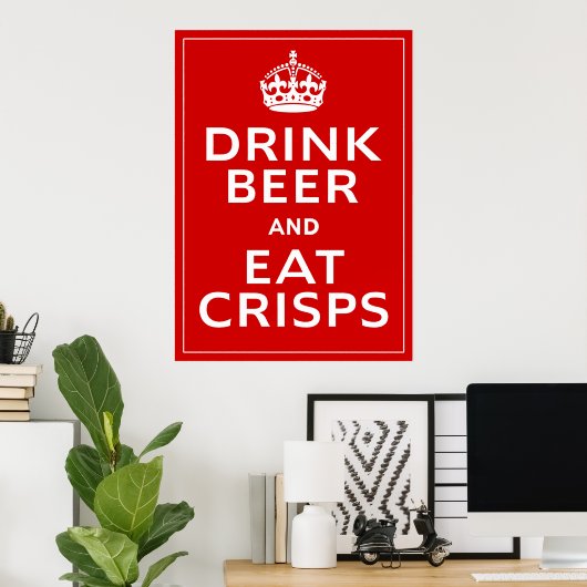 Drink Bier en Eat Crisps ~ British Fun Beer Poster (Thuiskantoor)