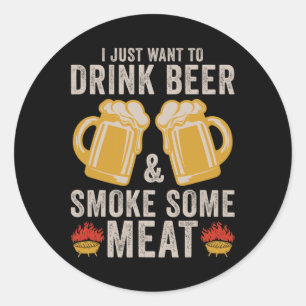 Drink bier en rook wat vlees BBQ grillen Ronde Sticker