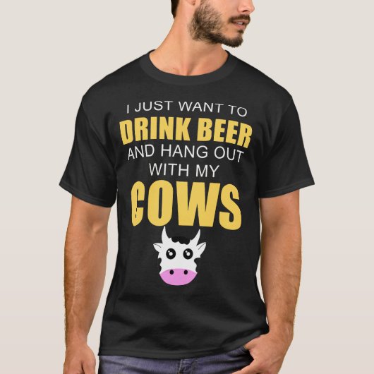 Drink bier hangt uit met mijn Koeien T-shirt (Voorkant)