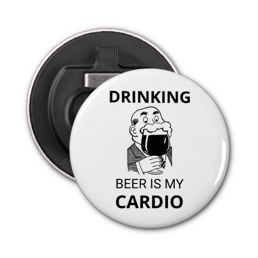 Drink bier is mijn cardio-Button Bottle Open Button Flesopener (Voorkant)