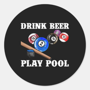 Drink Bier Spelen Pool I Funny Pool Biljart Speler Ronde Sticker