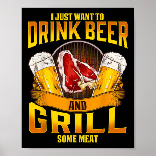 Drink Biergrill Vlees Grillen BBQ Barbecue Drinki Poster