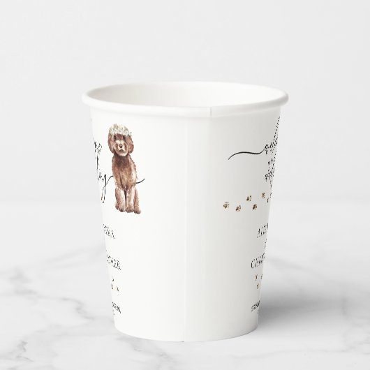 Drink Brown Cavapoo Dog Welkom op de bruiloft Papieren Bekers (Rechts)
