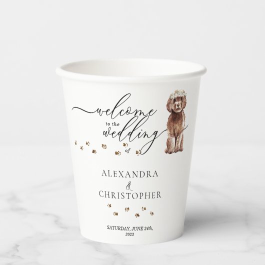 Drink Brown Cavapoo Dog Welkom op de bruiloft Papieren Bekers (Voorkant)