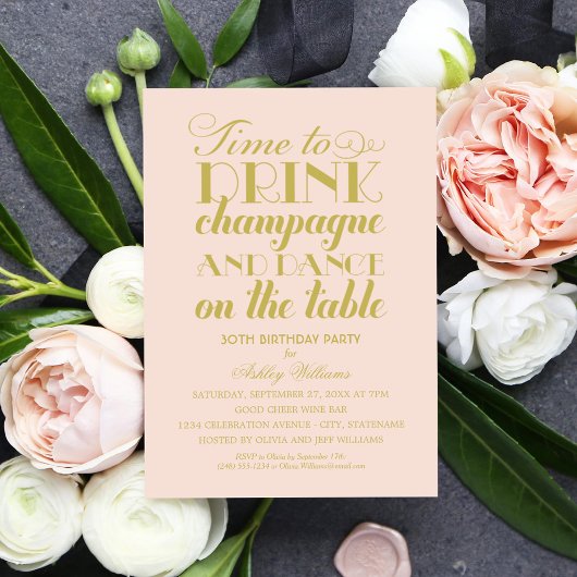 Drink Champagne Dans Blush Roze Goud Kaart