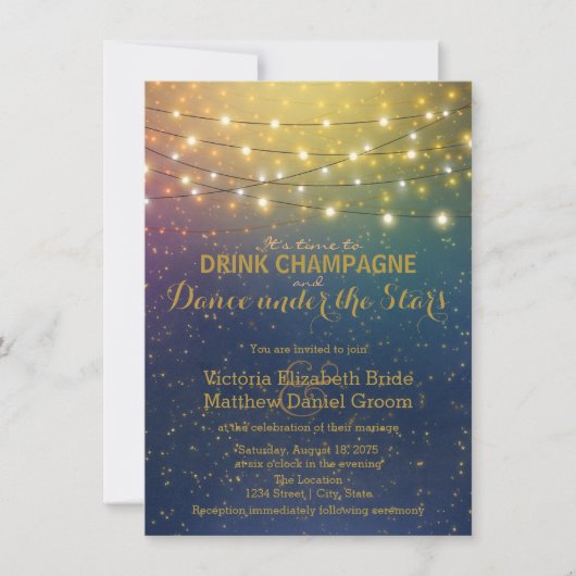 Drink champagne dansen onder de sterren bruiloft kaart (Voorkant)