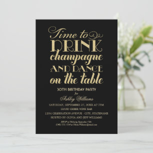 Drink Champagne Dansen Zwart Goud Glitters Kaart