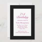 Drink Champagne in Fuchsia 21st Birthday Invite Kaart (Achterkant)