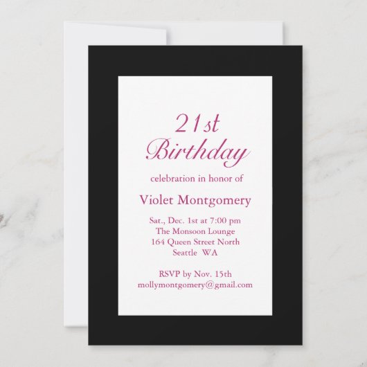 Drink Champagne in Fuchsia 21st Birthday Invite Kaart (Achterkant)