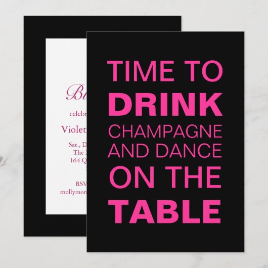 Drink Champagne in Fuchsia 21st Birthday Invite Kaart (Voorkant / Achterkant)