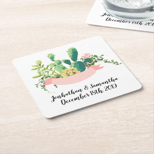 Drink Coasters Bohemian Cactus Succulenten Dessert Kartonnen Onderzetters (Schuin)