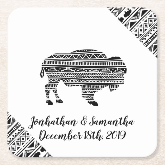 Drink Coasters Boho Buffalo Tribal Patroon Bohemen Kartonnen Onderzetters (Voorkant)