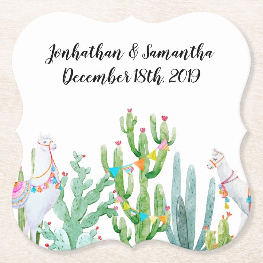 Drink Coasters Boho Llama Bohemian Cacti Woestijn  Kartonnen Onderzetters (Voorkant)