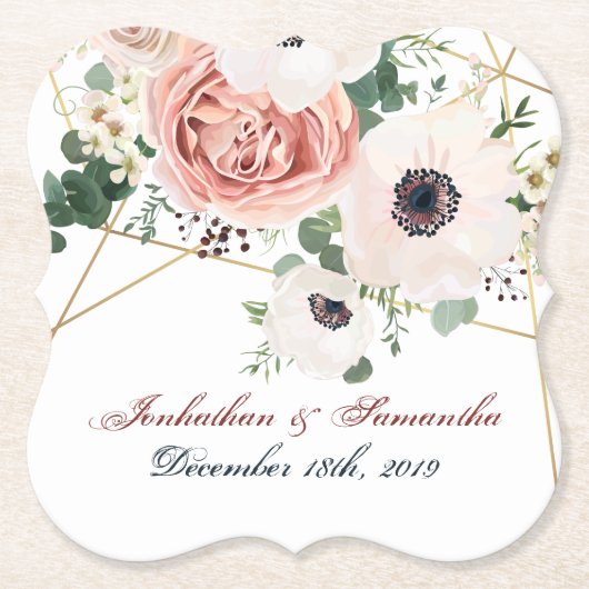 Drink Coasters Geometric Garden Roos Anemone Rusti Kartonnen Onderzetters (Voorkant)