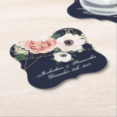 Drink Coasters Geometric Garden Roos Navy Blue Kartonnen Onderzetters (Gekanteld)